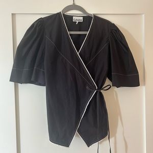 GANNI Puff Sleeve Wrap Blouse